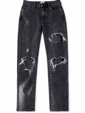 PacSun Women's Black Distressed Straight Leg Jeans. Mom jar